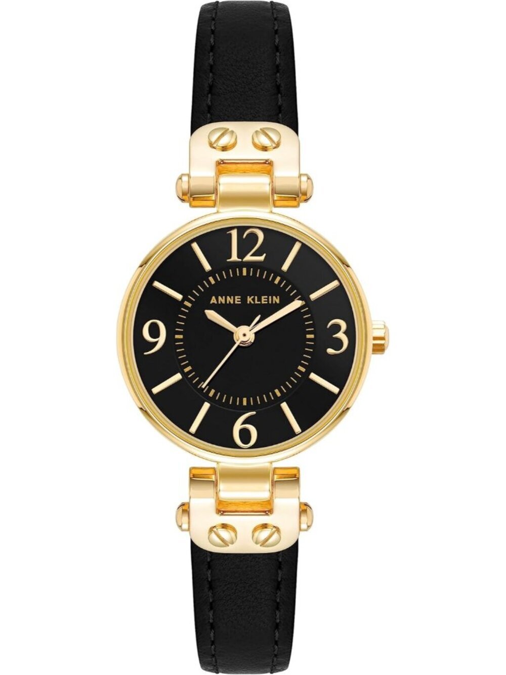 Anne Klein Women's Gold Black Leather Strap Fashion Analog Japanese Quartz Watch